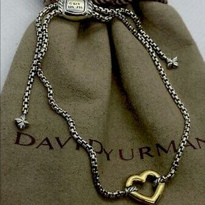 David Yurman Cable Collectibles Heart Station Bracelet In  Silver And 18k Gold